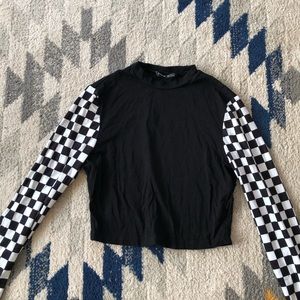SHEIN black white checker high neck long sleeve